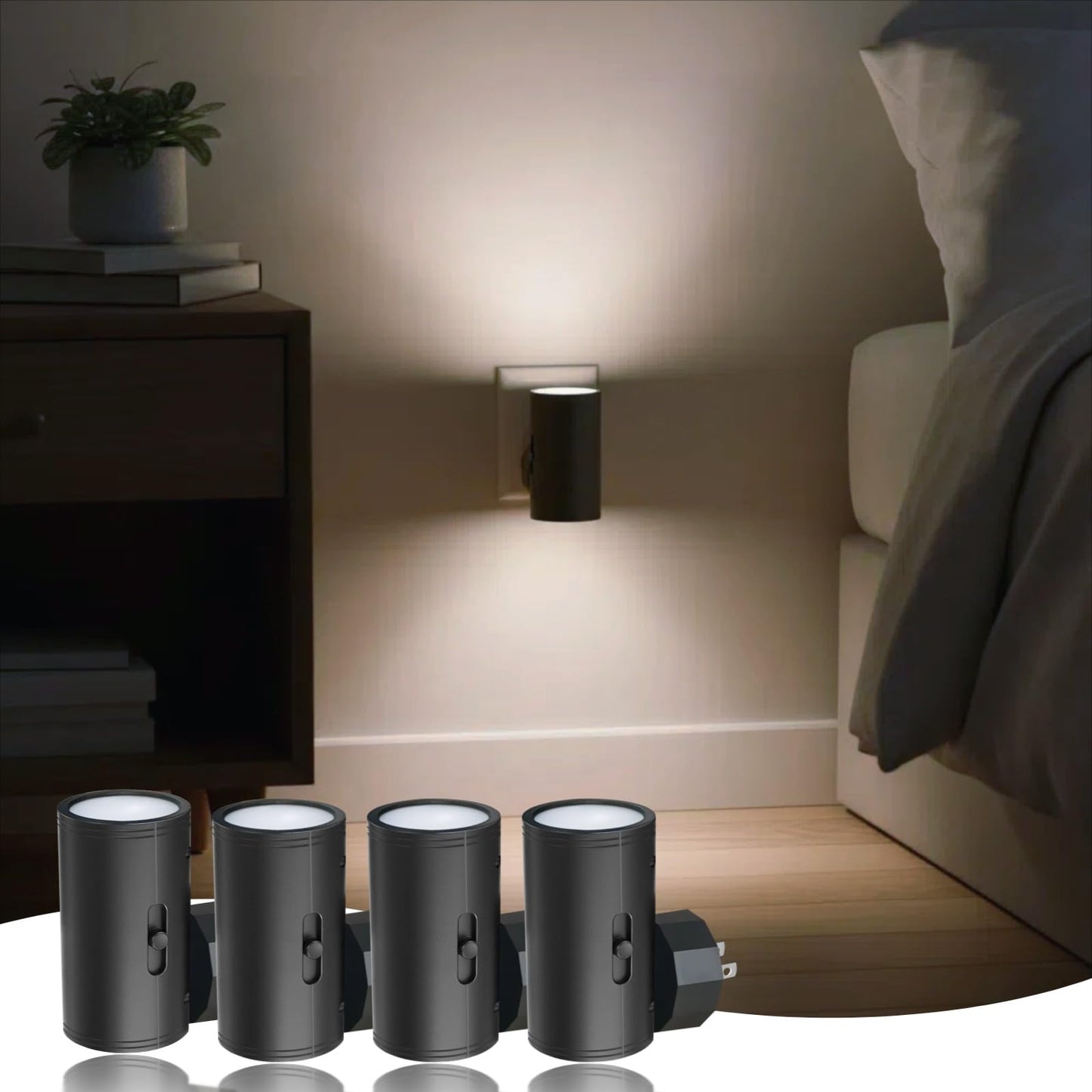 LED Night Lights Plug into Wall, Dusk to Dawn Sensor,5-300LM Adjustable Brightness, Soft White 3000K,Dimmable Night Lights for Kitchen,Hallway Bedroom,Stairs, 2 Pack