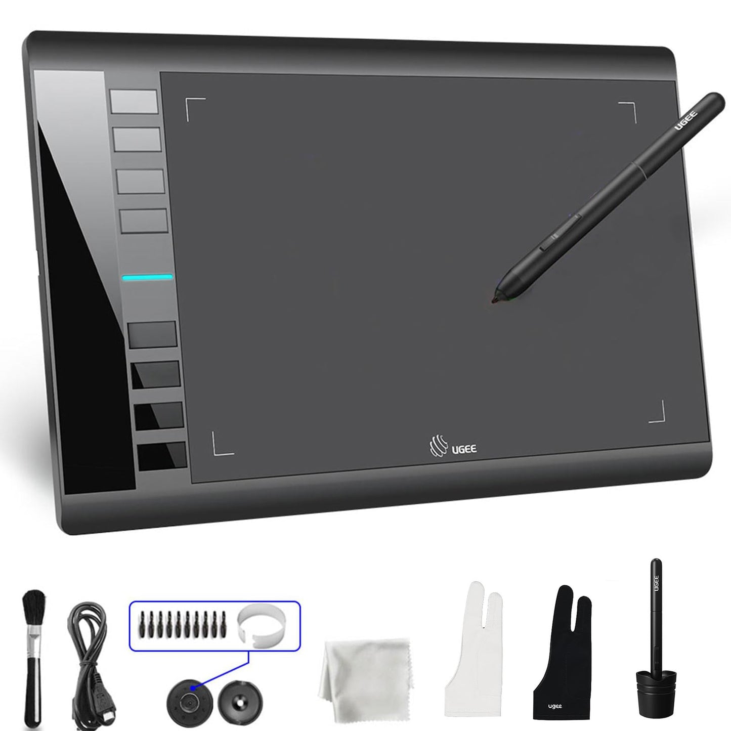 Graphics Drawing Tablet, UGEE M708 10 x 6 inch Large Digital Drawing Pad with 8 Hot Keys 8192 Levels Pen, Graphic Tablets for Computer Graphic Board Creation Sketch for PC/Laptop/Mac OS/Linux/Chrome