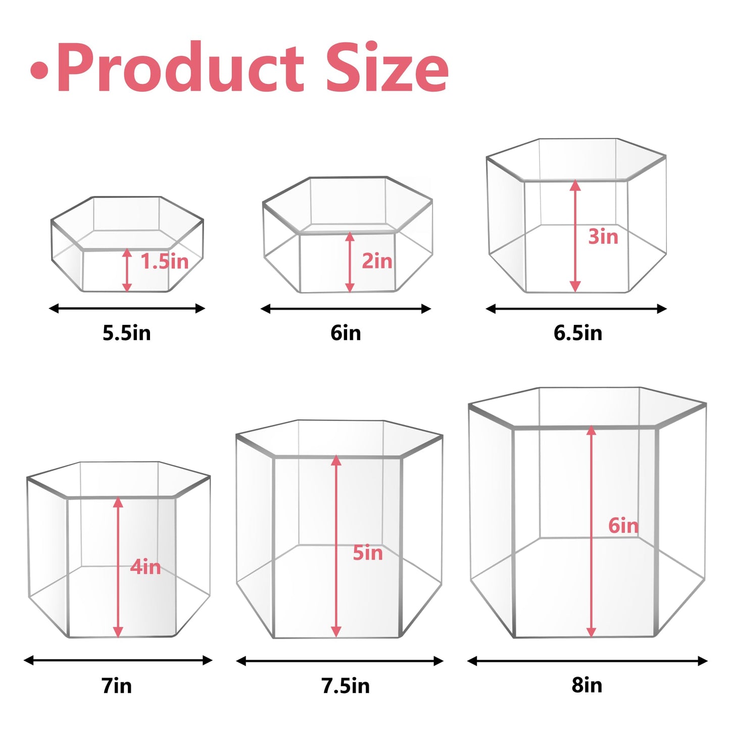 koretech 6 Pcs Buffet Risers, Dessert Stands, Acrylic Boxes for Display, Hexagonal Jewelry Showcase, Riser Display Cases Acrylic Display Base, Clear