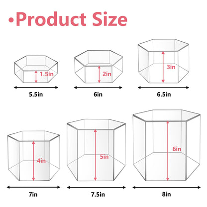 koretech 6 Pcs Buffet Risers, Dessert Stands, Acrylic Boxes for Display, Hexagonal Jewelry Showcase, Riser Display Cases Acrylic Display Base, Clear