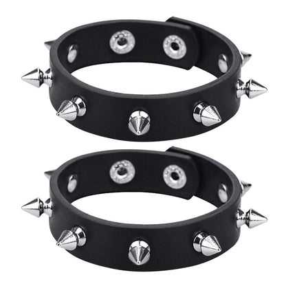 Leather Studded Bracelet Choker Punk Spike Rivet Cuff Metal Black Wristband