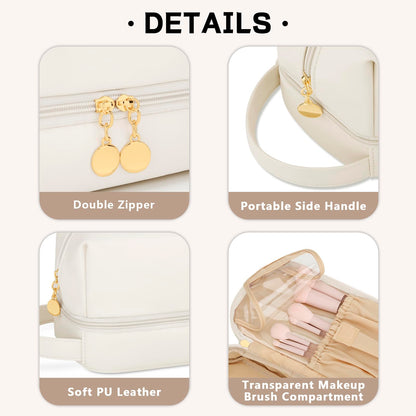 CLOUDWINGS Initial Makeup Bag for Women - Personalized Double Layer Cosmetic Bags with Makeup Brush Organizer, Hanging Travel Toiletry Bag with Large Capacity, Gifts for Mom Girlfriend Wife（Beige J）