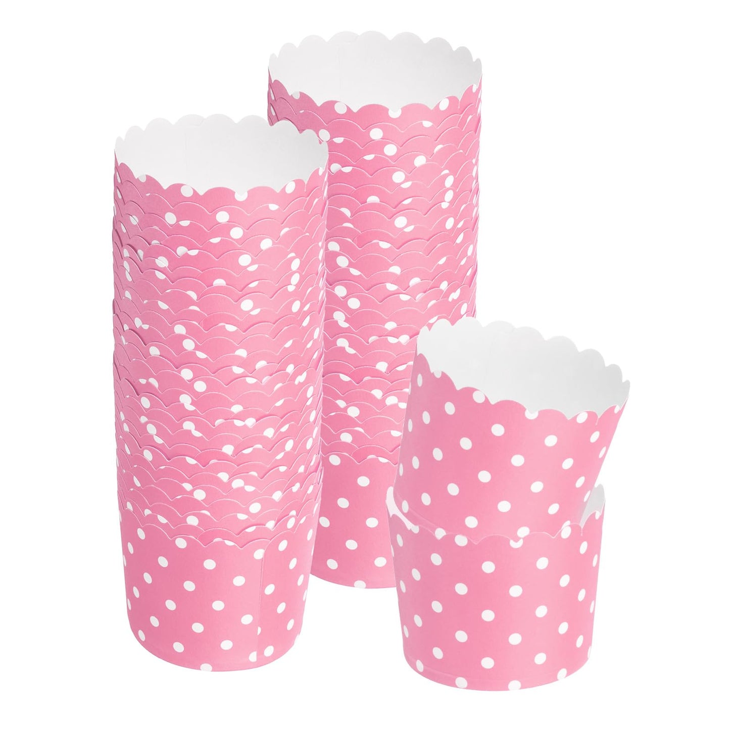 uxcell 50pcs Cupcake Wrappers for Wedding, Paper Baking Cups and Muffins Liners for Birthday Wedding Party Supplies (Pink, Polka Dots & Stripe)