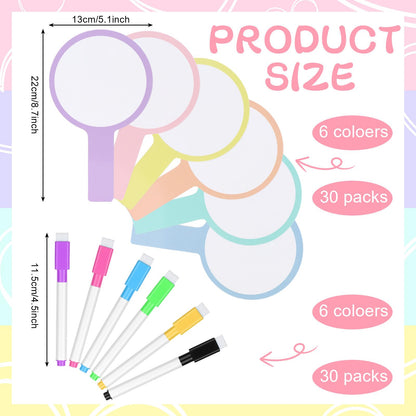 30 Sets Dry Erase Answer Paddle with 30 Markers Handheld Double Sided White Boards Colorful Flip Answer Dry Erase Paddles Small White Boards for Learners Teacher Home Classroom Office Supplies