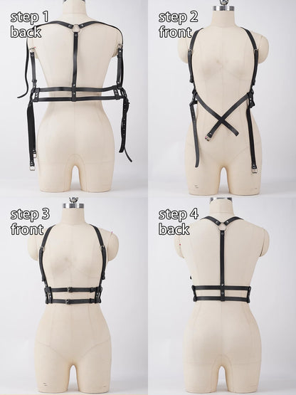 Women Adjustable Faux Leather Harness Belt Punk Fashion Waist Belt with Alloy Buckles Layered Outfit for Dresses Shirts Blazers Street(Waist 35.4-44.1in)