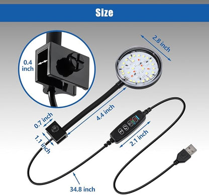 Clip On Aquarium Light 8W LED Fish Tank Light with Full Spectrum & Dimmable Brightness Timing USB Moving Aquarium Lamp for 1-5 Gallon Betta Fish Tanks