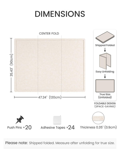 Fluxynara Large Bulletin Board, 47.2" x 35.4" Cork Board Alternative with 24 Safe Removable Adhesive Tabs, Foldable Felt Pin Board for Home Office, Classroom, Bedroom,Entryway for Walls—Oatmeal