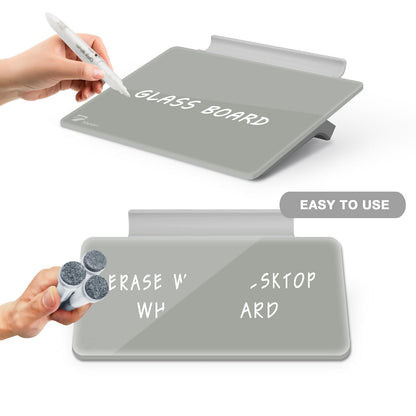 TOWON Small Glass Dry Erase Board, Desk White Board with Standing, Mini Whiteboard Easel Pad Set, Stenography Artifact for Office, Home and School Supplies, 8 x 6 Inches, Gray