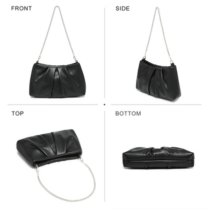 Dasein Elegant Pleated Evening Bag Soft Vegan Leather Clutch Purse Dressy Formal Handbag with 2 Chain Straps for Women (Black)
