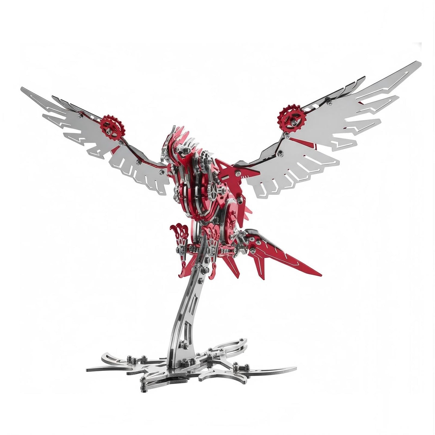 Eagle 3D Metal Puzzles for Adults, 279 PCS Stainless Steel DIY Mechanical Metal Model Kits, No Glue Assembly with Movable Joints, Challenging Metal Building Kit Desk Decor Gift (Silver Red Eagle)