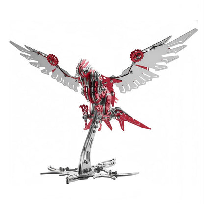 Eagle 3D Metal Puzzles for Adults, 279 PCS Stainless Steel DIY Mechanical Metal Model Kits, No Glue Assembly with Movable Joints, Challenging Metal Building Kit Desk Decor Gift (Silver Red Eagle)