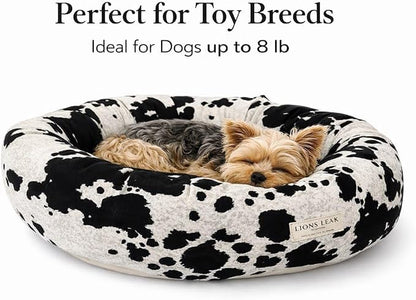 Round Dog Bed – Natural Canvas, Removable Washable Cover, Raw Cotton or Latex Fill, Hypoallergenic Non-Toxic, Made in USA (Cow Print Black White, X-Small, Firm Support – Raw Cotton)