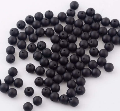 Natural Stone Beads 100pcs 10mm Matte Black Onyx Agate Dull Polish Round Real Stone Beading Loose Gemstone DIY Smooth Beads for Bracelet Necklace Earrings Jewelry Making (Matte Black Onyx, 10mm)