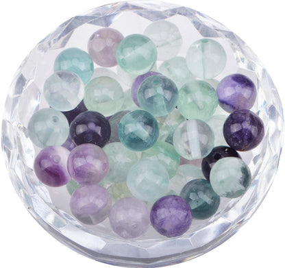 80Pcs Natural Crystal Beads Stone Gemstone Round Loose Energy Healing Beads with Free Crystal Stretch Cord for Jewelry Making (Flourite, 10mm)