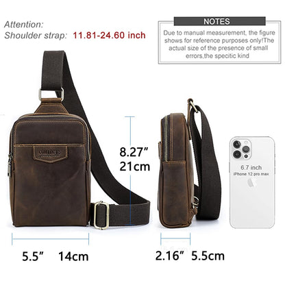 CONTACTS Full Grain Leather Sling Bag for Men Small Crossbody Chest Bag Casual Shoulder Daypack Travel Phone Purse Side Bag