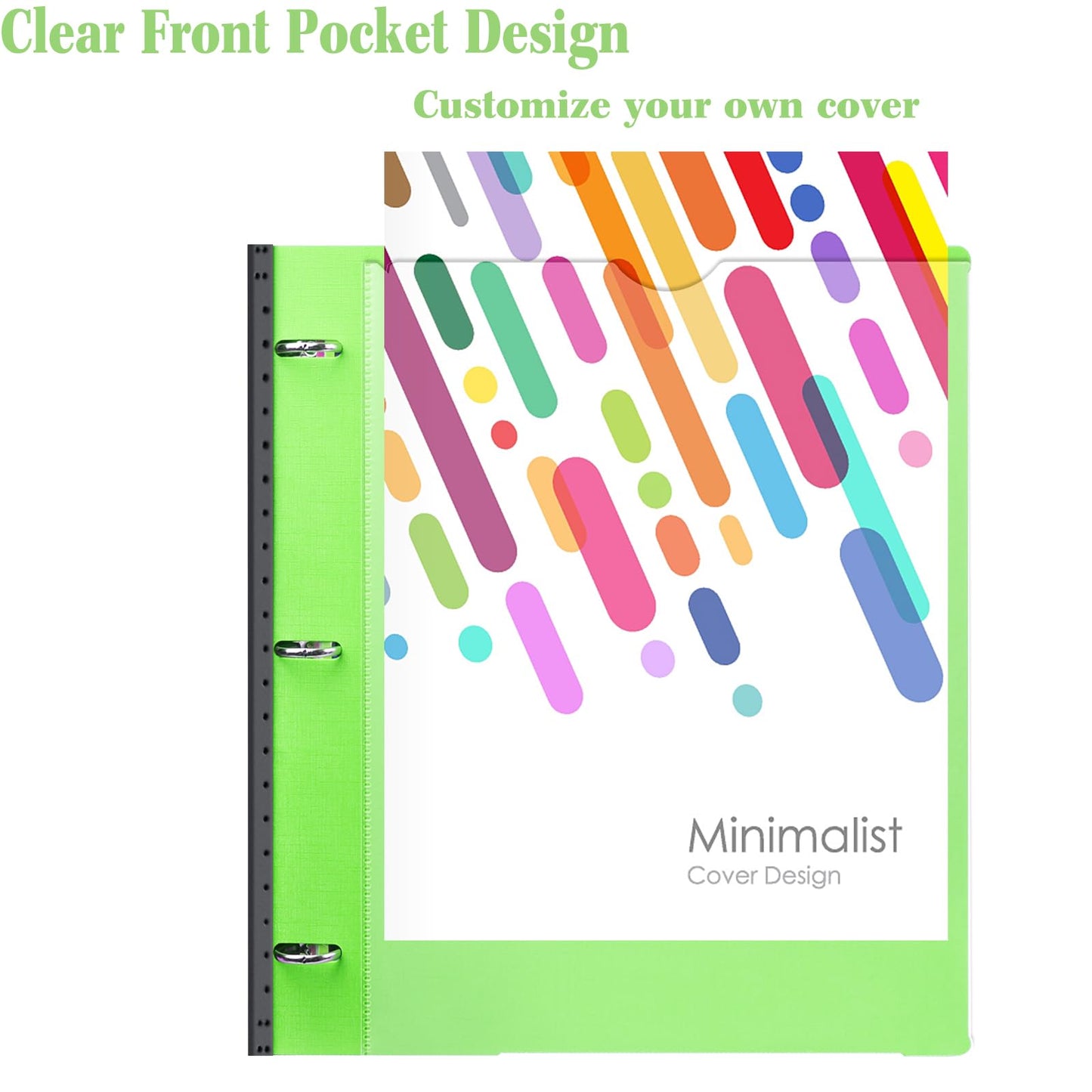 INFUN 1 Inch Telescoping 3 Ring Binder - 1PCS,Flexible Round Binder with Customizable Front Cover and Clear Catalog Pocket, 1 Inch Rings, 225 Sheet Capacity- Green