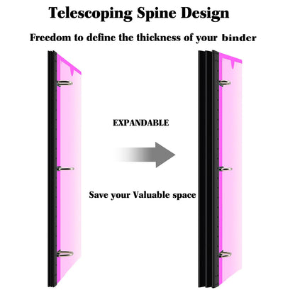 INFUN 1 Inch Telescoping 3 Ring Binder - 1PCS,Flexible Round Binder with Customizable Front Cover and Clear Catalog Pocket, 1 Inch Rings, 225 Sheet Capacity-Pink