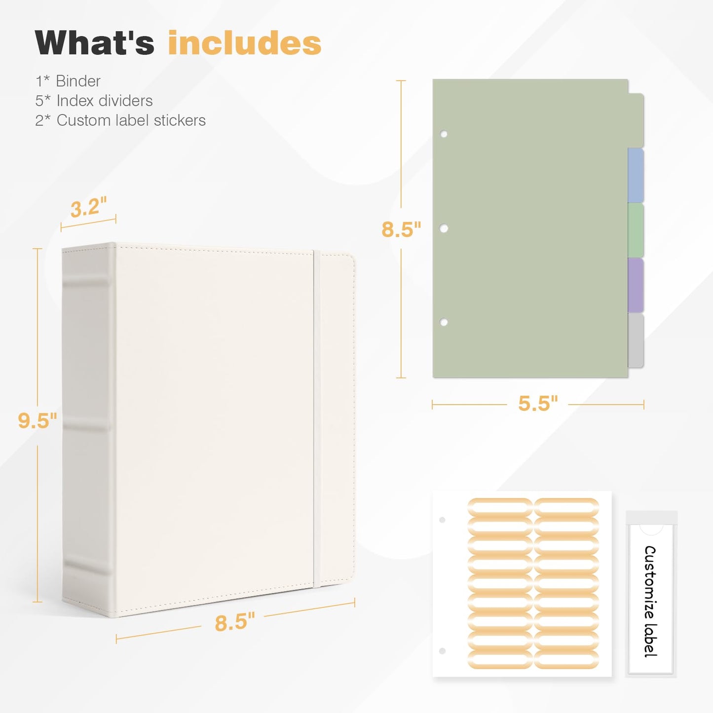 Ospelelf Leather Mini Binder Vintage Hardcover 2 Inch Rings, Professional Small 3 Ring Binders Organizer Suitable for 5.5" x 8.5" Documents, Binder Dividers with Tabs, Beige