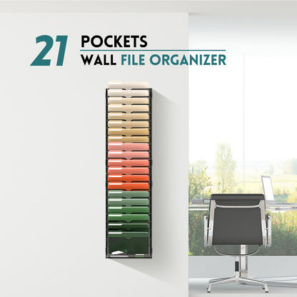 SUPEASY 21 Tier Wall File Organizer, Hanging Wall Mounted Mail Organizer with Label Slots, Metal Mesh File Holder Magazine Rack for Office, Home, School or Classroom, Black