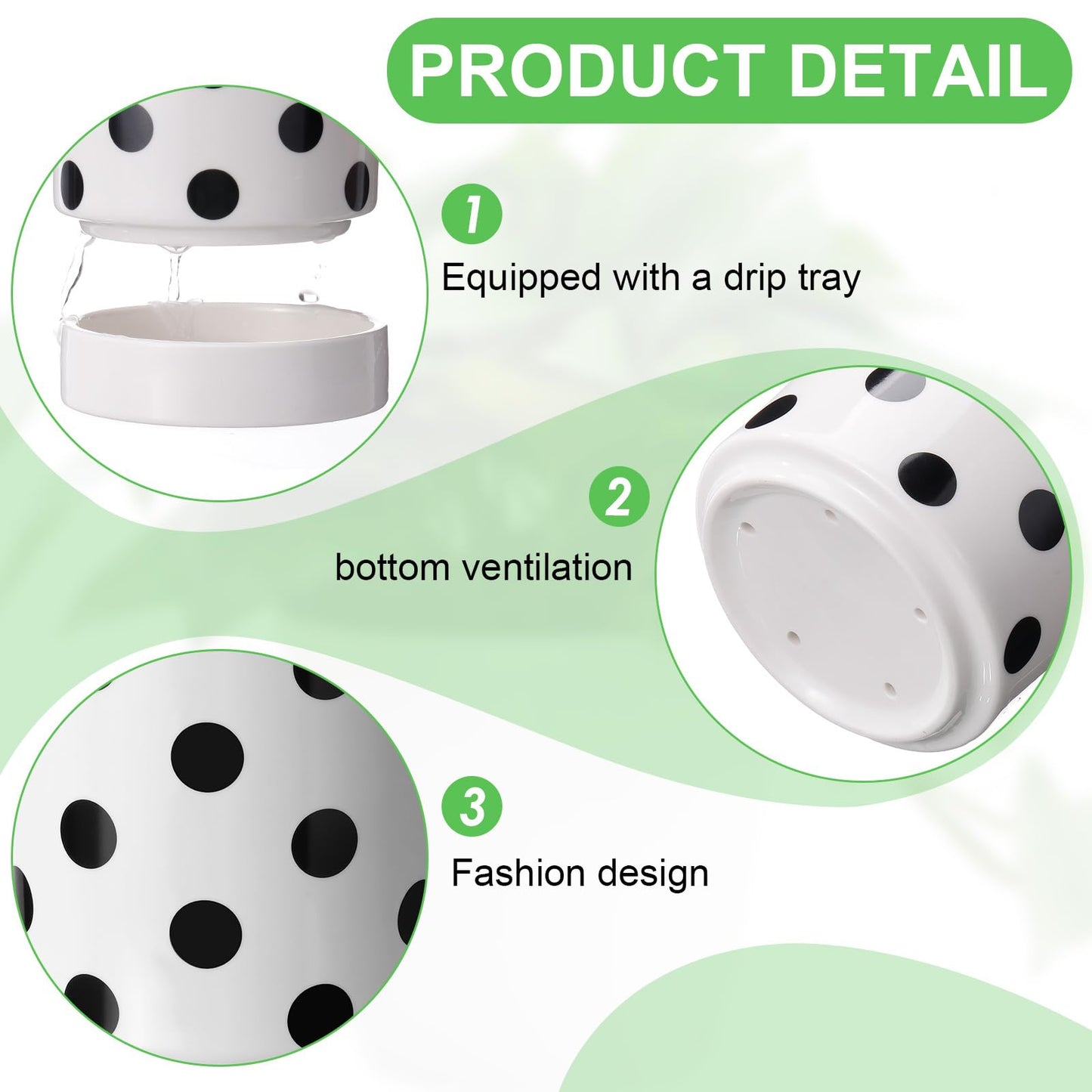 Ferrochef Ceramic Plant Pots Set of 2, 6 Inch Flower Pots with Drainage Hole Modern Polka Dot Diamond Planter for Indoor Outdoor, Black and White