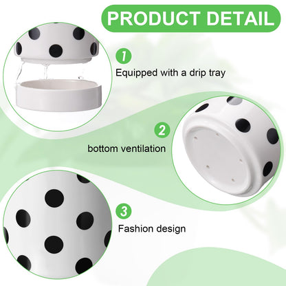 Ferrochef Ceramic Plant Pots Set of 2, 6 Inch Flower Pots with Drainage Hole Modern Polka Dot Diamond Planter for Indoor Outdoor, Black and White