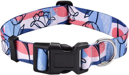 MarukoPet Dog Collar, Adjustable for Small Medium Large Dogs Puppy, Cute Design with Bohemia Floral Tribal Geometric Patterns Boys Girls Dog Collar(Rose Line-XS)