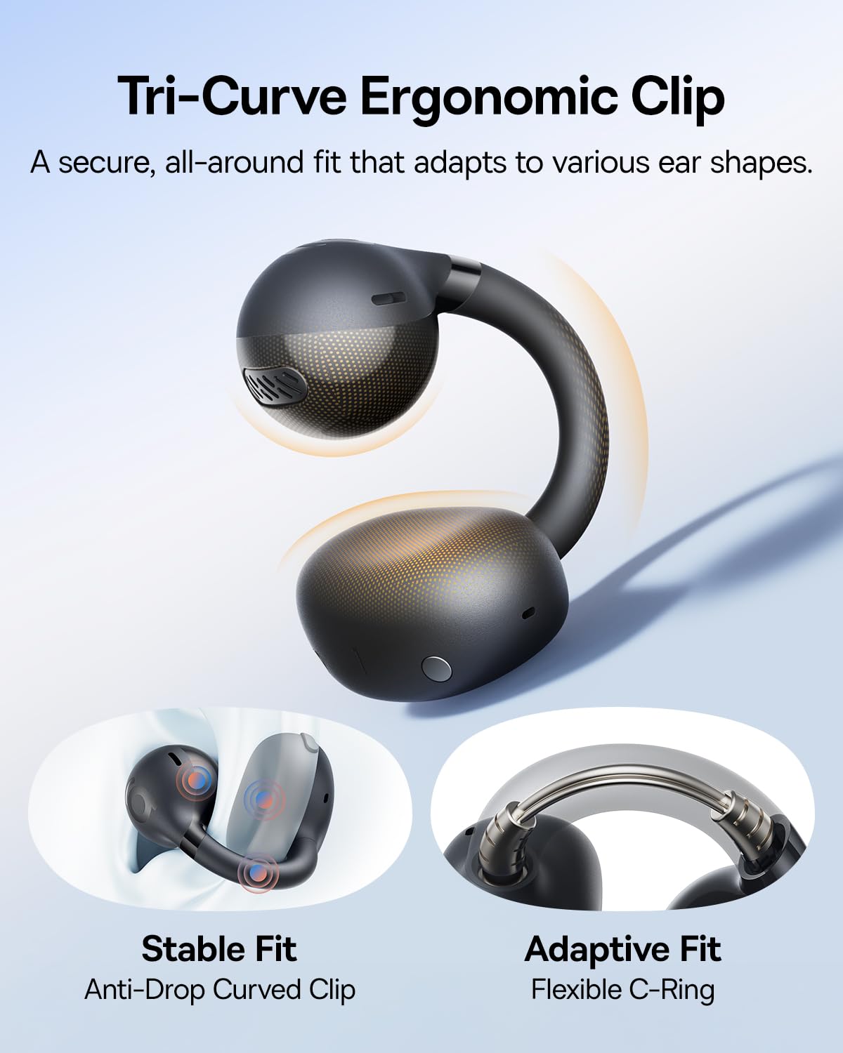Baseus Bass BC1 Open Ear Earbuds Clip-On Headphones, Open-Ring Comfort with Tri-Curve Snug Clip, Powerful Sound with SuperBass, 4-Mic Clear Calls, IP55 Waterproof, 38H Playtime, Lightweight