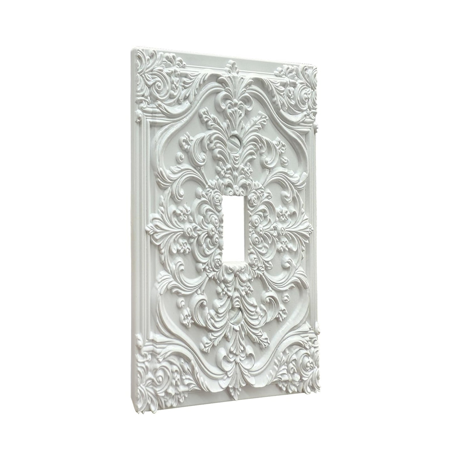 Spshian Decorative Light Switch Plate Covers White Flower Elegant 3D Floral Embossed 1 Gang Light Switch Cover Plate Single Toggle Wall Plate Outlet Covers Faceplate for Bedroom Home Decor