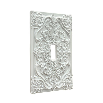 Spshian Decorative Light Switch Plate Covers White Flower Elegant 3D Floral Embossed 1 Gang Light Switch Cover Plate Single Toggle Wall Plate Outlet Covers Faceplate for Bedroom Home Decor