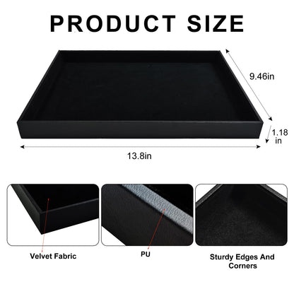 SCIKHEFT Black Velvet Stackable Jewelry Display Tray Storage Organizing Trays Empty Plate (13.78" L x 9.45" W x 1.18" H in) (2)