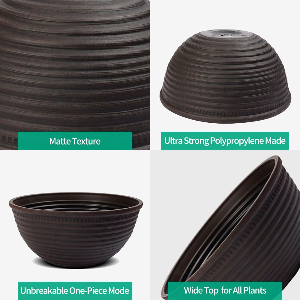 RICH ATLAS 2 Pack 10 Inch Plant Pots,Durable Decorative Flower Pots Planters with Drainage Hole for Indoor and Outdoor Plants,Flowers,Succulents, Brown