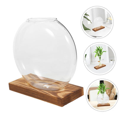 UTHCLO 2pcs Glass Vases with Wooden Stand Hydroponic Planter Set, Glass Terrarium for Indoor Plant Propagation, Small Flower Vases for Home and Office Décor