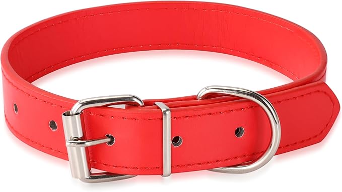 red Soft Leather Dog Collar for Small,Medium, Large Dog, Comfortable and Adjustable (Wide: 0.75'' for Dog's Neck: 10''~14'', red, M)