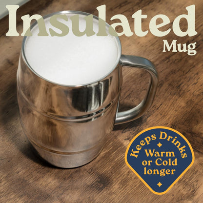 Silver Beer Mug 500ml for Men & Home Bar | Stainless Steel Beer Cup with Matte Interior & Polished Silver Exterior | Durable Large Beer Stein for Beer, Ale & Cocktails | by L’escape Artiste