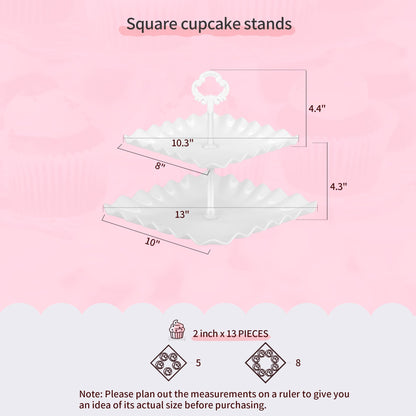 Pack of 11 NWK Cake Stand Set, with 3 x Two-Tier and 3 x Three-Tier Cupcake Stands, 4 x Appetizer Trays, 1 x Tablecloth for Birthday Bridal Baby Shower Party (White)
