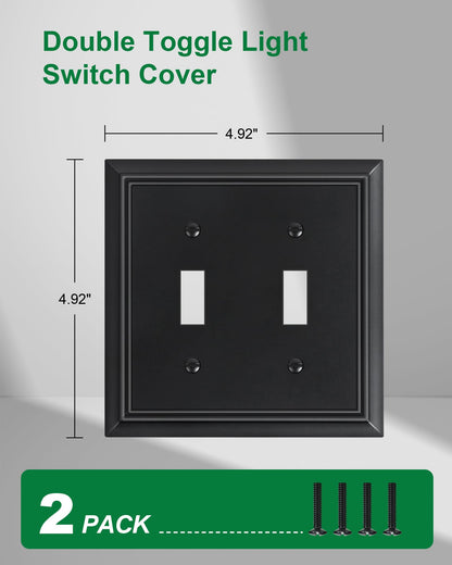2-Pack Double Toggle Light Switch Cover Plate, Durable Natural Bamboo Fiber Decorative Switch Plate Covers, Matte Black 2 Gang Wall Plate, Corrosion Resistant