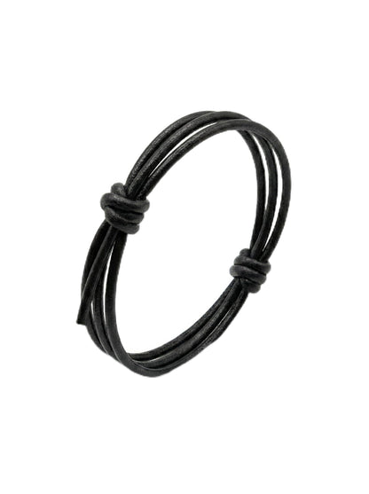 Leporem Handmade Leather Wrap Bracelet Unisex 3-Strand Adjustable Sliding Knot Jewelry, 3mm Thick Black, Rugged Masculine Statement Wristband for Casual Everyday Wear (Black, 3mm)