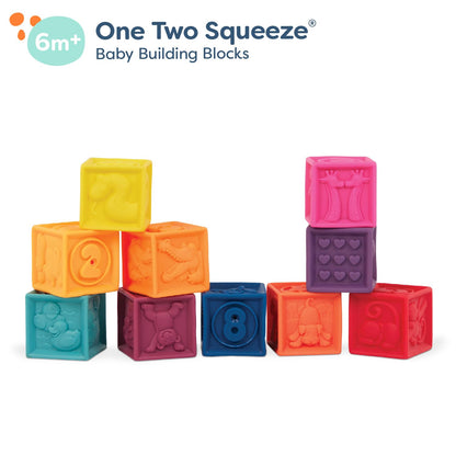 B. toys – Baby Blocks – Stacking & Building Toys for Babies – 10 Soft & Educational Blocks – Numbers, Shapes, Colors, Animals – One Two Squeeze – 6+ Months