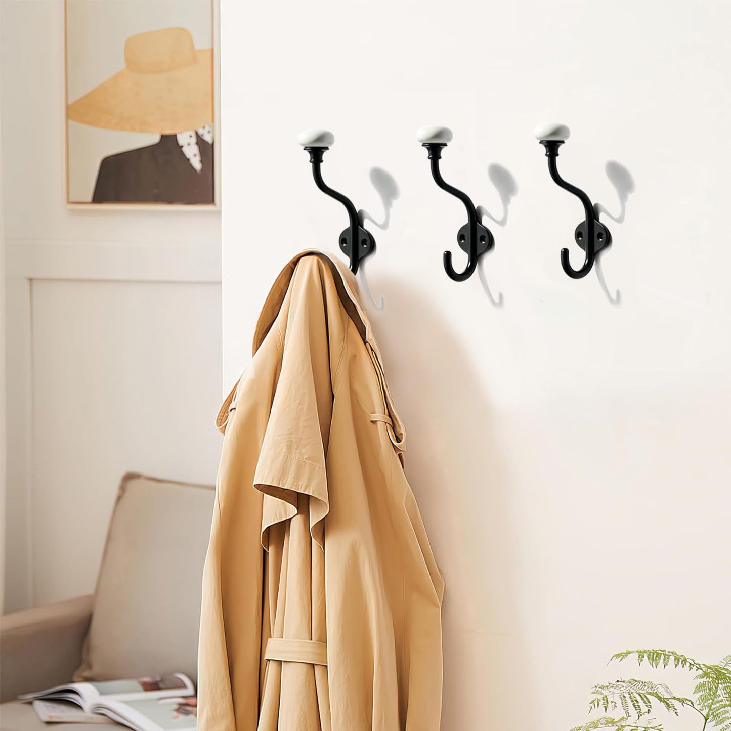 khtumeware 3-Pack Zinc Alloy Black Coat Hooks Modern, Simple and wall Decoration Towel Robe Hooks Bedroom Ceramic Coat Hooks Suitable for Living Rooms, homestays and Hotels mudroom Hooks