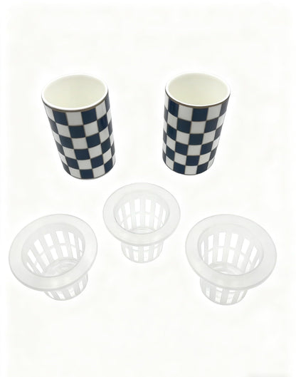 Porlien Ceramic Checker Plant Pots Indoor with Drainage, Set of 2