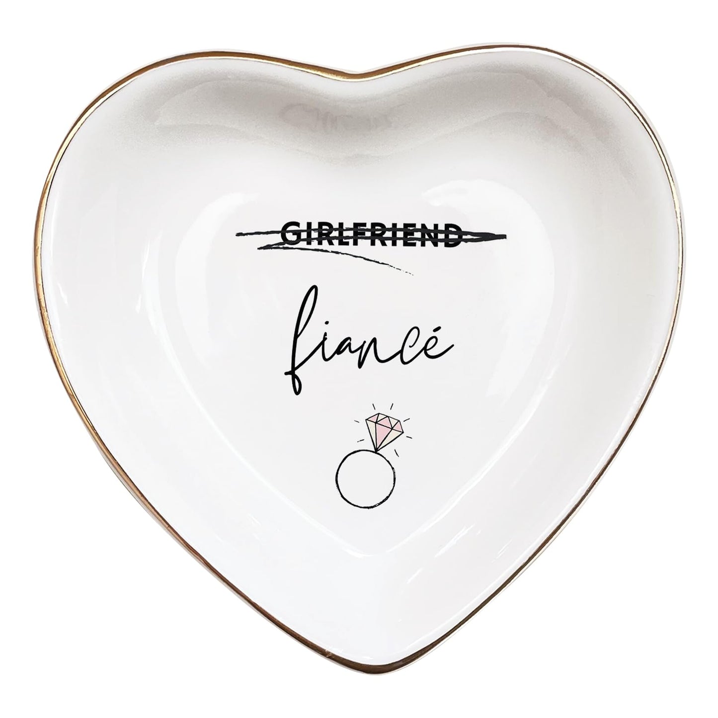 Vancsenia Fiance Jewelry Dish Tray – Engagement Ring Holder Ceramic Trinket Dish, Elegant Jewelry Organizer for Women, Bridal Shower Engagement Gift for Future Wife