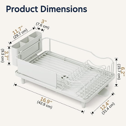 Dish Drying Rack Large Capacity - Stainless Steel Dish Rack for Kitchen Counter with Drain Board, Rustproof Dish Drainer with Auto Drain Spout, Utensil Holder & Glass Holder, Dinnerware Organizer