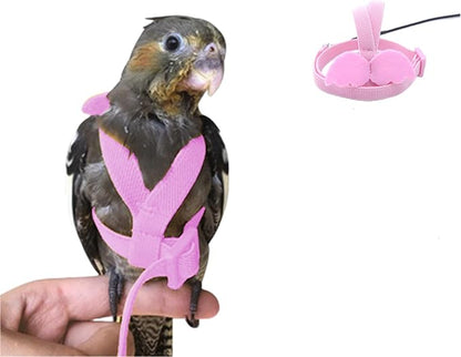Bird Harness Parrot Leash -Adjustable Outdoor Flying Kit for Parrot Budgie Lovebird Cockatiel Macaw Parakeet (Pink,S)