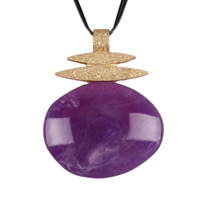 Jeniiahua Boho Necklaces for Women Leather Bohemian Chunky Vintage Long Necklace with Large Purple Irregular Pendant