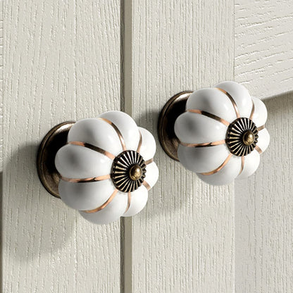 GDQLCNXB 10 Pcs Vintage Ceramic Pumpkin Cabinet Knobs, Kitchen Cabinet Drawers Dresser Cupboard Pull Handles Door Pulls with 3 Kinds of Screws(White)