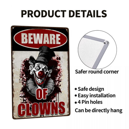 Halloween Signs Clown Decorations Creepy Stuff Scary Decor For Circus Yard Warning Metal Sign Beware Of Clowns 12x8 Inches