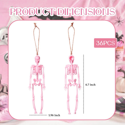 Roowest 36 Pcs Mini Skeleton Figurines Bulk, 6.7 Pink Halloween Skeletons Decor Small Plastic Hanging Skeletons for Halloween Craft Graveyard Haunted House Accessories Party Decor