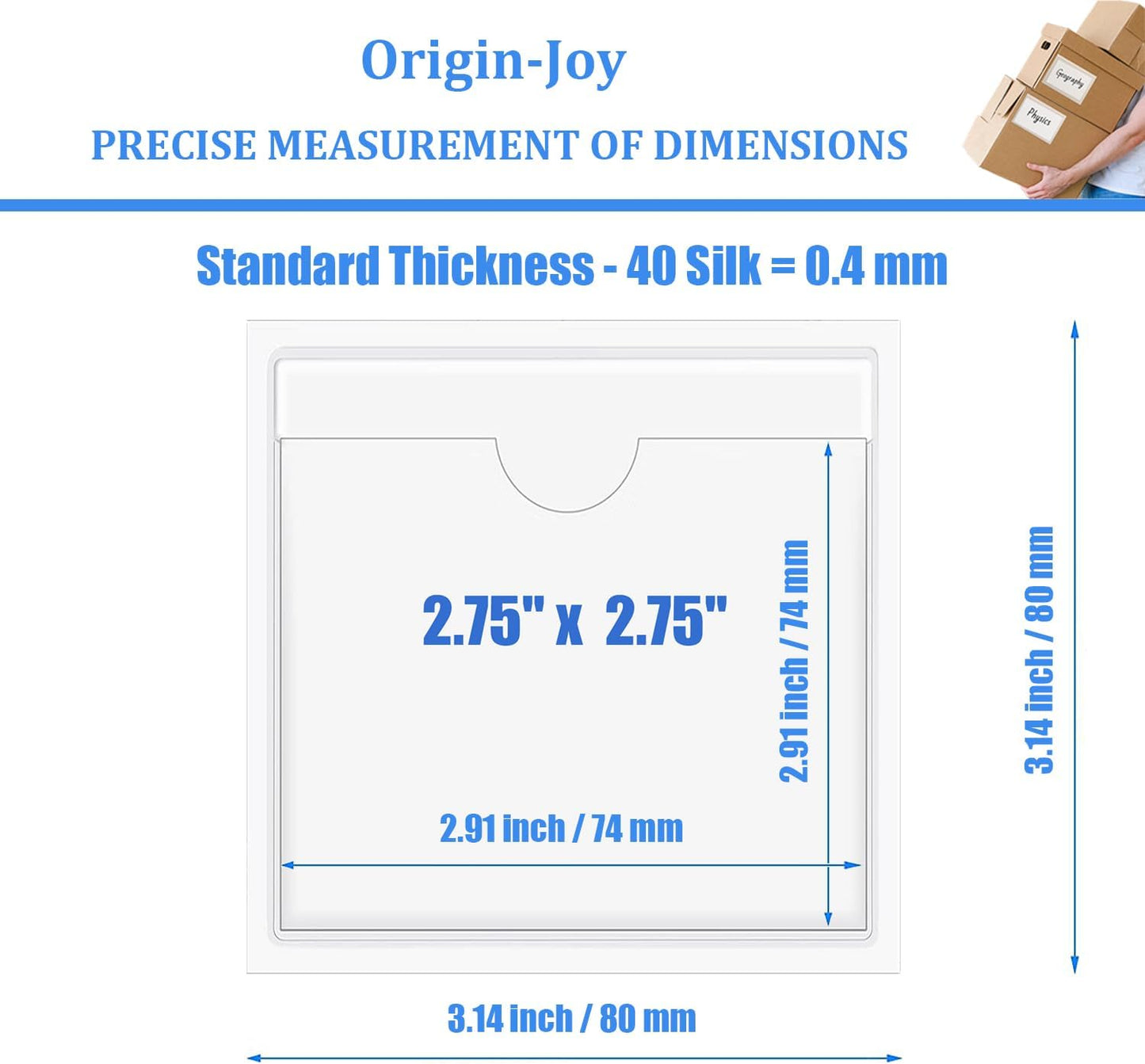 Origin-Joy 60 PCS Self Adhesive Index Card Pockets with Top Open, Clear Plastic Label Holder for Cards of Note, Library and Business, Adhesive Label Pockets & Card Holder (2.75 x 2.75 inch)