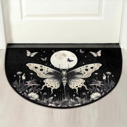 DXTKWL Retro Gothic Butterfly Half Round Door Mat Indoor Entrance, Moon Flower Non Slip Absorbent Doormats 24 x 36 inch Semi Circle Door Floor Mats Area Rugs for Home Kitchen Patio