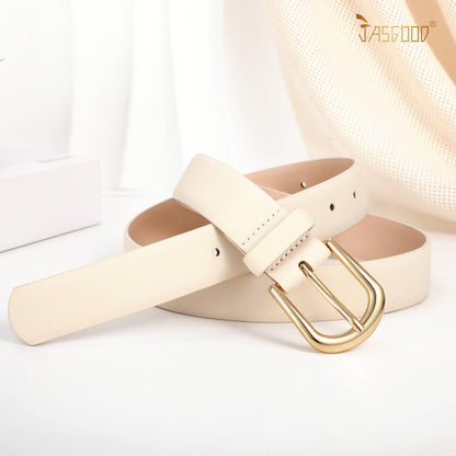 JASGOOD Beige Belt for Women Jeans Pants Dresses with Gold Buckle Fashion Ladies Waist Belt